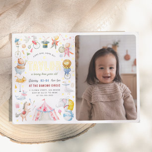Invitación Con Relieve Metalizado Carnaval de circo animal brillante foto fiesta de 