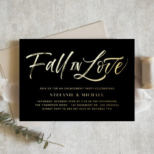 Invitación Con Relieve Metalizado Carta de enamorarse de letra negra para fiesta de
