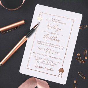 Invitación Con Relieve Metalizado Carta de Juego Monograma Boda Oro Real Rosa Hoja