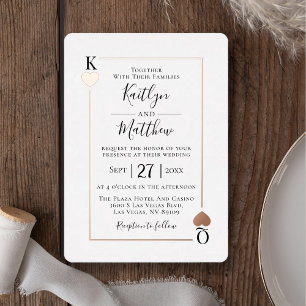 Invitación Con Relieve Metalizado Carta de Juego Monograma Boda Oro Real Rosa Hoja
