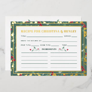 Invitación Con Relieve Metalizado Carta de temporada de berries rojas verdes v2