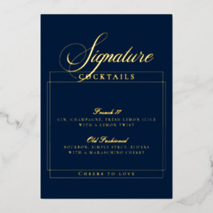 Invitación Con Relieve Metalizado Cartel de Cocktail de Boda Clásico Ivory Blue Sign