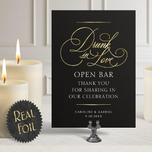 Invitación Con Relieve Metalizado Cartel de mesa para barra libre borracho enamorado
