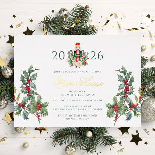Invitación Con Relieve Metalizado Casa Abierta de Cascanueces de Navidad Fiesta Navi