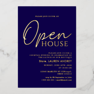 Invitación Con Relieve Metalizado Casa Abierta Elegante