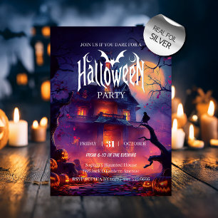 Invitación Con Relieve Metalizado Casa embrujada gótica de Halloween