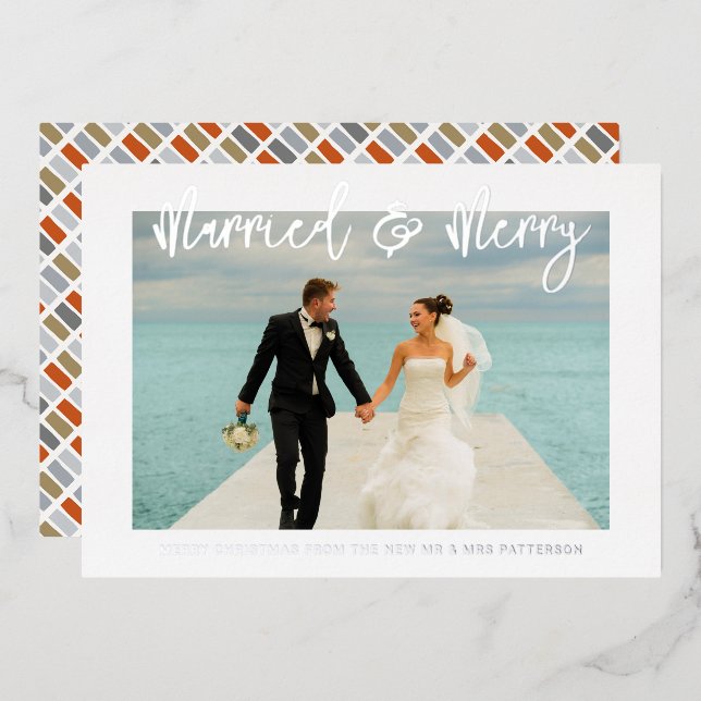 Invitación Con Relieve Metalizado Casado y Boda de Feliz Sr. y Sra. Primera Navidad (Anverso/Reverso)