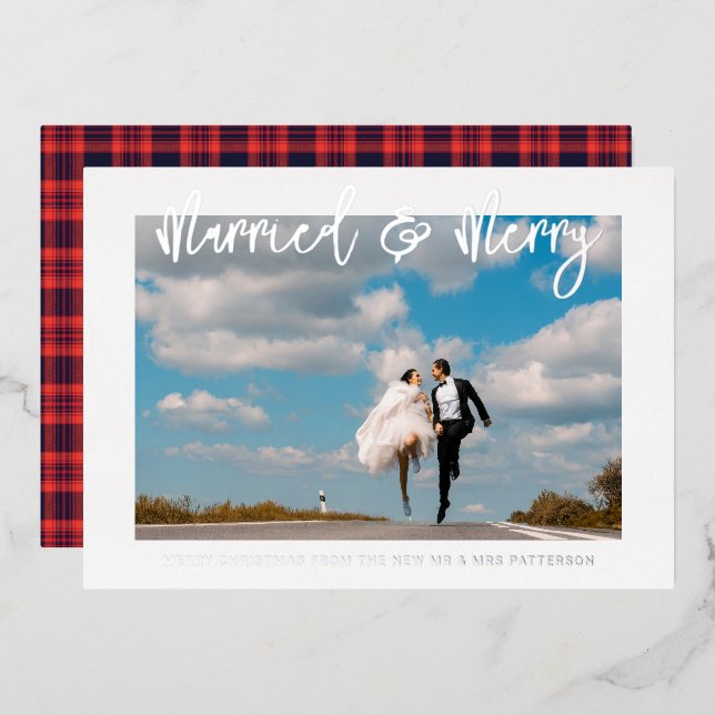 Invitación Con Relieve Metalizado Casado y Boda de Feliz Sr. y Sra. Primera Navidad (Anverso/Reverso)