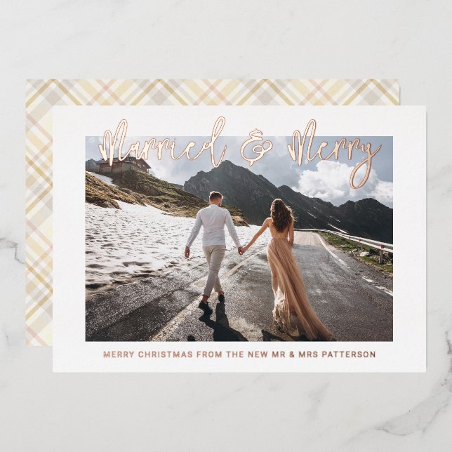 Invitación Con Relieve Metalizado Casado y Boda de Feliz Sr. y Sra. Primera Navidad (Anverso/Reverso)