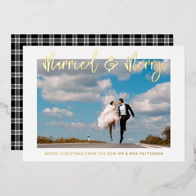 Invitación Con Relieve Metalizado Casado y Boda de Feliz Sr. y Sra. Primera Navidad (Anverso/Reverso)