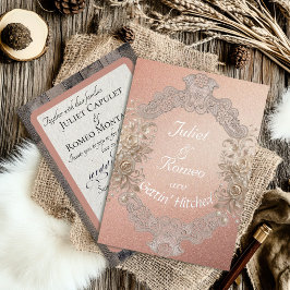 Invitación Con Relieve Metalizado Casados Madera & Encaje - Oro Rosa