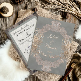 Invitación Con Relieve Metalizado Casados Madera & Encaje - Salvia