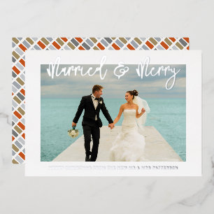 Invitación Con Relieve Metalizado Casados y alegres boda Sr y Sra Primer Navidad