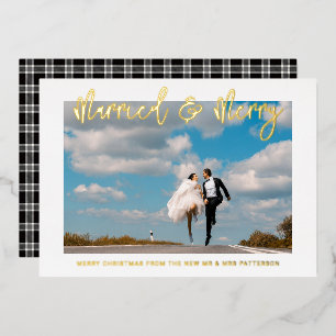 Invitación Con Relieve Metalizado Casados y alegres boda Sr y Sra Primer Navidad