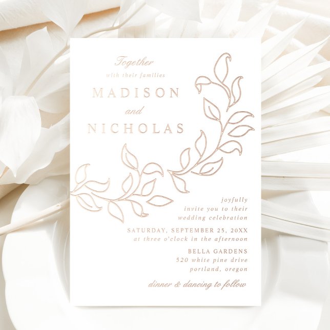 Invitación Con Relieve Metalizado Cascading Leaves Boda Rosa Gold (Subido por el creador)