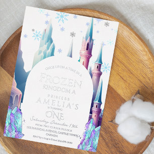 Invitación Con Relieve Metalizado Castillo Personalizado de cumpleaños congelado