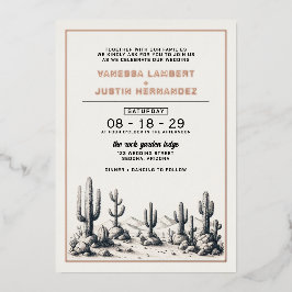 Invitación Con Relieve Metalizado Casual Cactus Boda