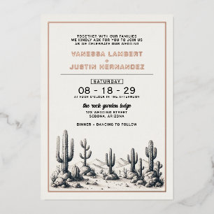 Invitación Con Relieve Metalizado Casual Cactus Boda