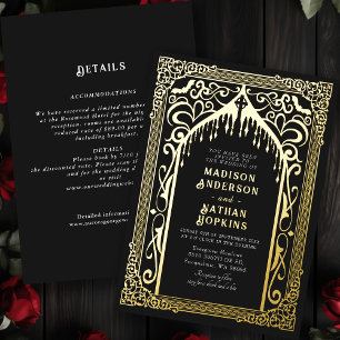 Invitación Con Relieve Metalizado Catedral de Vampiros Góticos Boda todo-en-uno