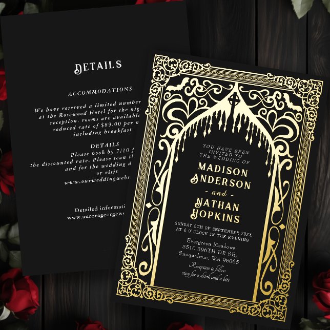 Invitación Con Relieve Metalizado Catedral de Vampiros Góticos Boda todo-en-uno (Subido por el creador)