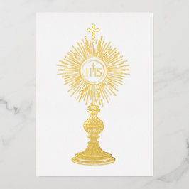 Invitación Con Relieve Metalizado catholic small 5" x 7" Eucharist monstrance 