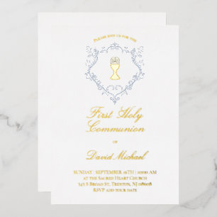 Invitación Con Relieve Metalizado católico religioso Primera Comunión