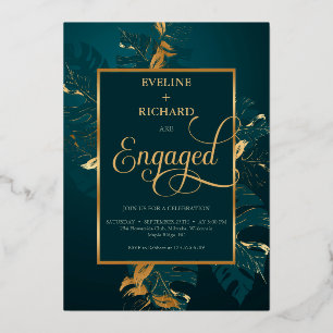 Invitación Con Relieve Metalizado Cazador oscuro verde y real oro foil compromiso