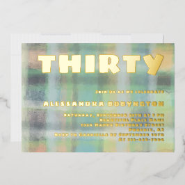 Invitación Con Relieve Metalizado Celebración de 30 años de oro gris verde pastel