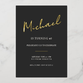 Invitación Con Relieve Metalizado Celebración de cumpleaños número 40 en negro y dor