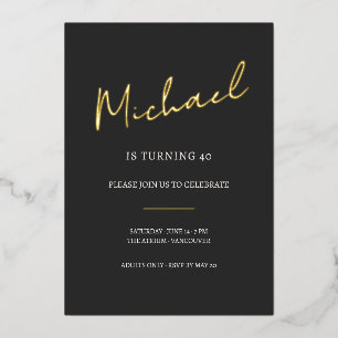 Invitación Con Relieve Metalizado Celebración de cumpleaños número 40 en negro y dor