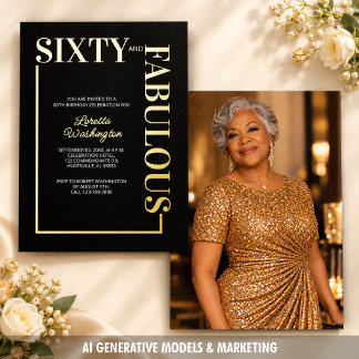 Invitación Con Relieve Metalizado Celebración de cumpleaños número 60 negro y dorado