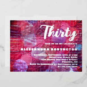 Invitación Con Relieve Metalizado Celebración de cumpleaños treinta rosa rojo púrpur