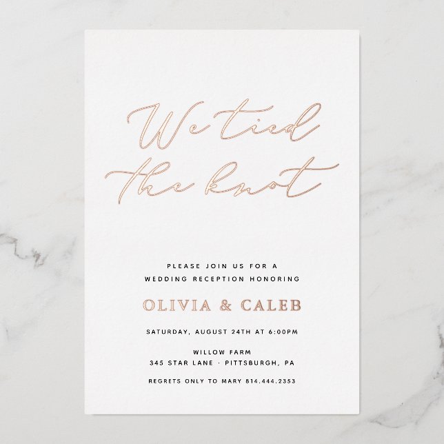 Invitación Con Relieve Metalizado Celebración de Elopement de Nudo Verdadero (Anverso)