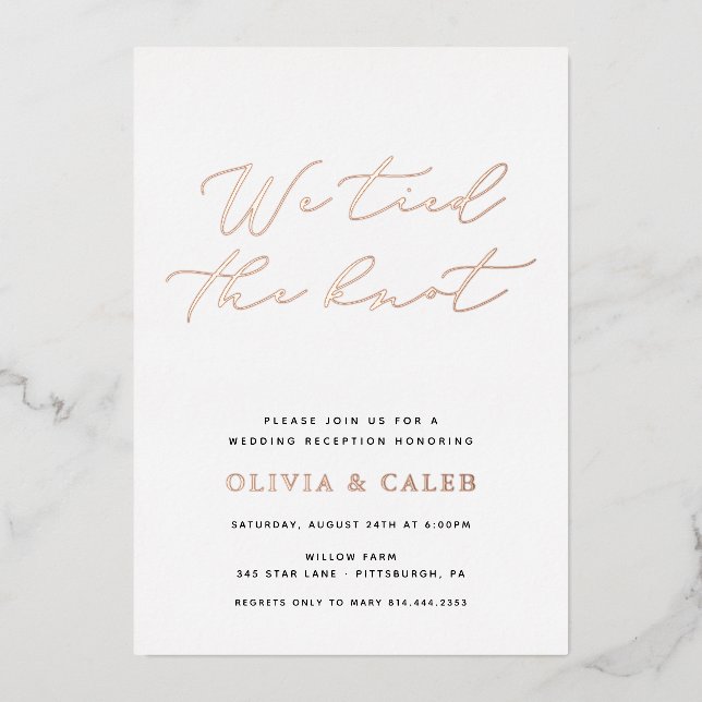 Invitación Con Relieve Metalizado Celebración de Elopement Nos Atamos el Nudo Real (Anverso)