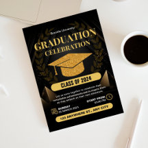 Celebración de Graduación Elegante en Negro y Dora