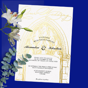 Invitación Con Relieve Metalizado Celebración de la ceremonia de la iglesia Boda de 