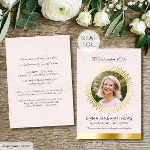 Invitación Con Relieve Metalizado Celebración de la vida con hoja de oro rosa funera