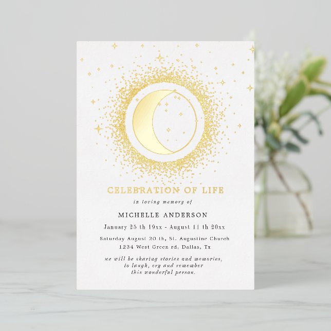Invitación Con Relieve Metalizado celebración de la vida de estrellas de medianoche  (Anverso de pie)