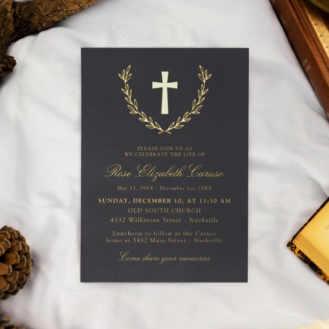 Invitación Con Relieve Metalizado Celebración de la vida de la Cruz Dorada de la Gue (Subido por el creador)