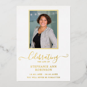 Invitación Con Relieve Metalizado Celebración de la Vida Foto Orden del Servicio