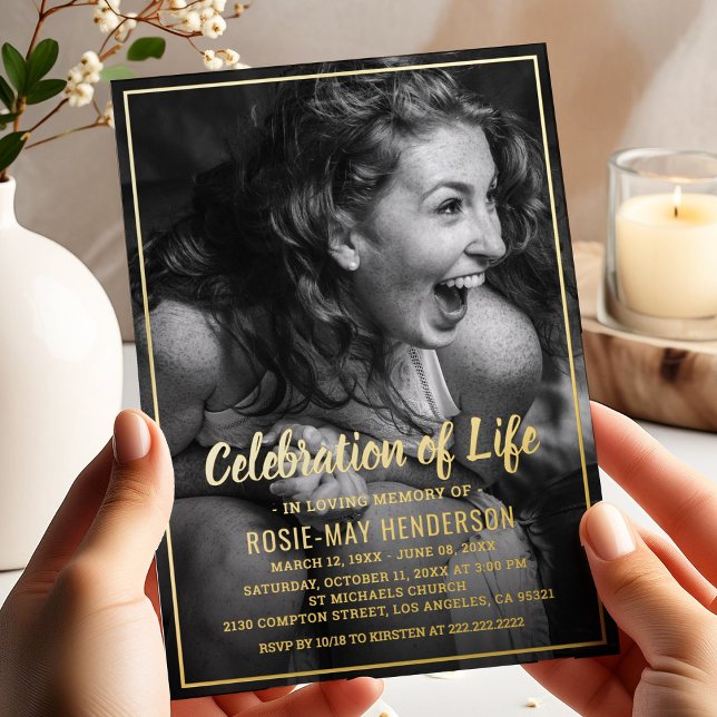 Invitación Con Relieve Metalizado Celebración de la vida | Oro negro funerario (Subido por el creador)
