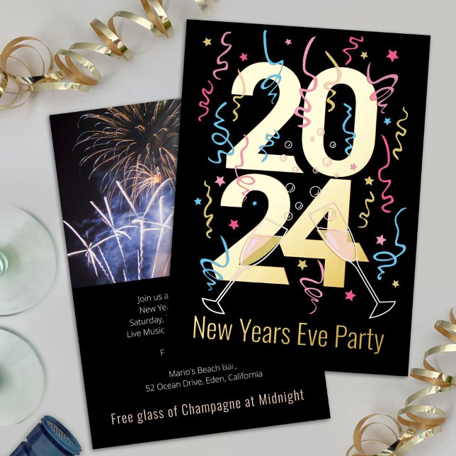 Invitación Con Relieve Metalizado Celebración de las gafas de champán Fiesta de Año  (Subido por el creador)