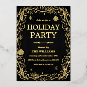 Invitación Con Relieve Metalizado Celebración de vacaciones de corbata negra y Noche