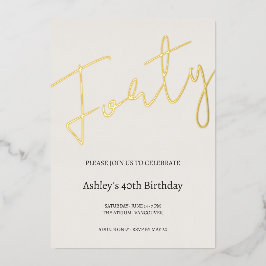 Invitación Con Relieve Metalizado Celebración del 40 cumpleaños en crema y dorado