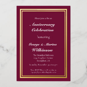 Invitación Con Relieve Metalizado Celebración del 50º Aniversario de Boda burgundy