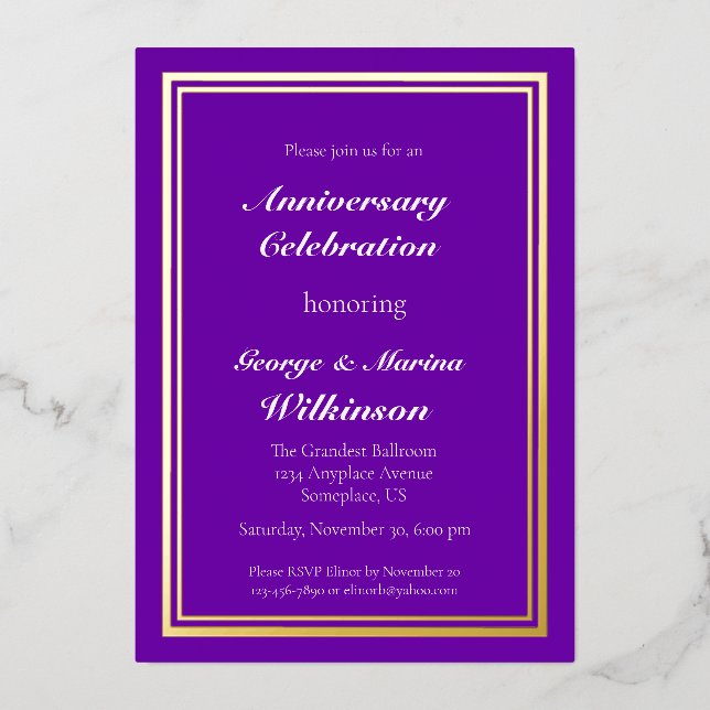 Invitación Con Relieve Metalizado Celebración del 50° Aniversario del boda (Anverso)