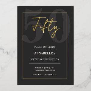 Invitación Con Relieve Metalizado Celebración del 50 cumpleaños Black and Gold