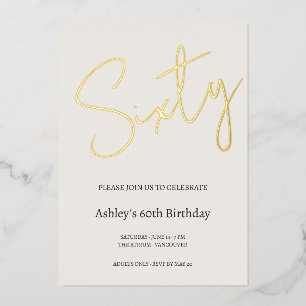 Invitación Con Relieve Metalizado Celebración del 60 cumpleaños en crema y dorado