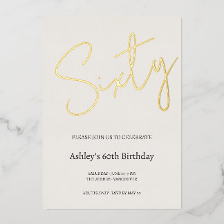 Invitación Con Relieve Metalizado Celebración del 60 cumpleaños en crema y dorado