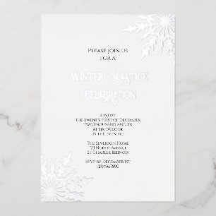 Invitación Con Relieve Metalizado Celebración del Solsticio de Invierno de Copos de